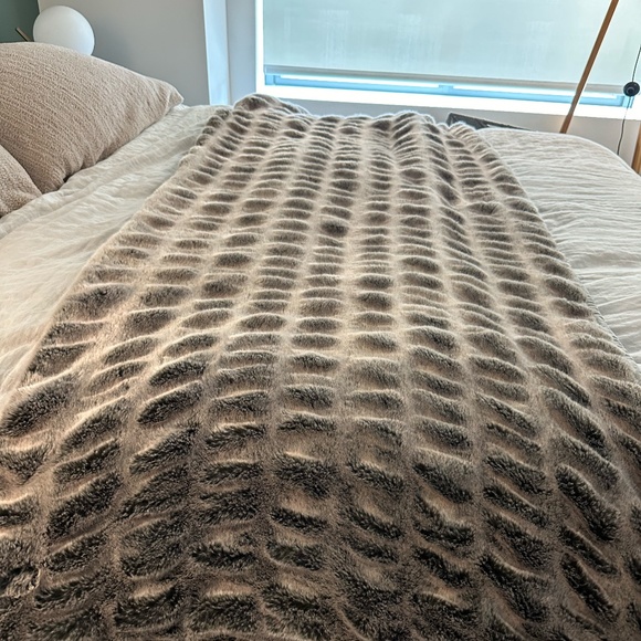 Pottery Barn - Faux Fur Ruched Throw (oversized 60 x 80) (color - gray ombre) - Picture 7 of 9